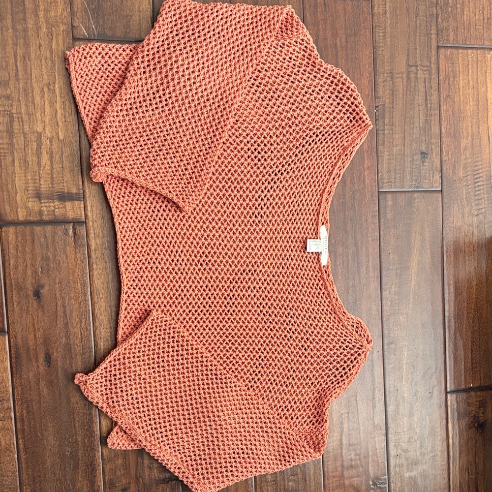 Forever 21 Coral Open Weave Crewneck Sweater